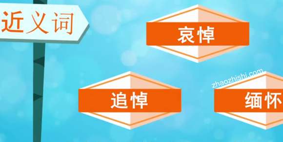 近义词有：哀悼、缅怀、怀念